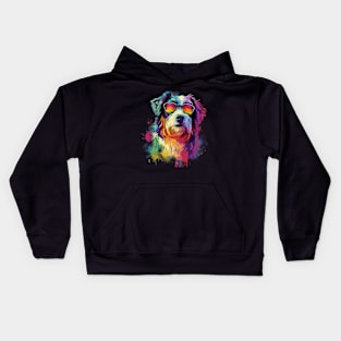 Colourful Cool Golden Doodle Dog with Sunglasses Kids Hoodie